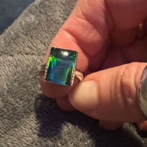 Aurora Opal and sterling silver Gemstone Ring